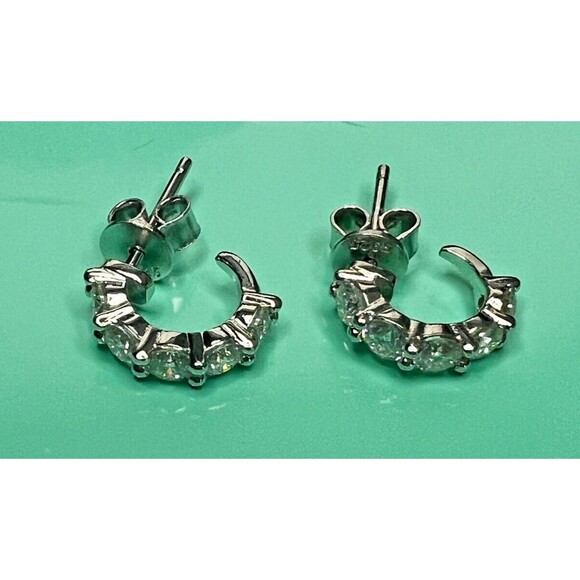 1 CT Genuine Moissanite 5 Stone Huggie Hoop Earrings Sterling Silver - Picture 4 of 10